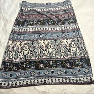 J. Jill Womens Large Multicolor‎ Paisley Print Knit Skirt Casual Stretch Large